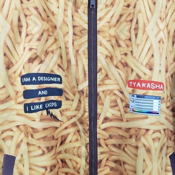 Tyakasha Bomber Jacket  Womens Medium I Like Chips French Fries Satin - Picture 3 of 6